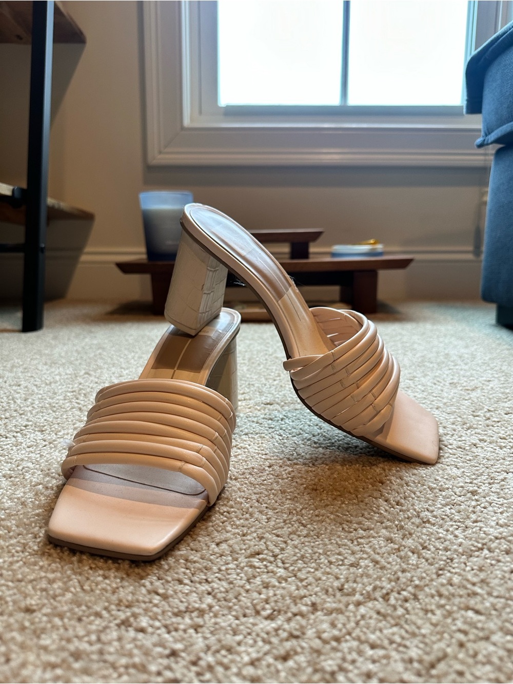 Dolce Vita Beige Braided Strap Block Heel Mules